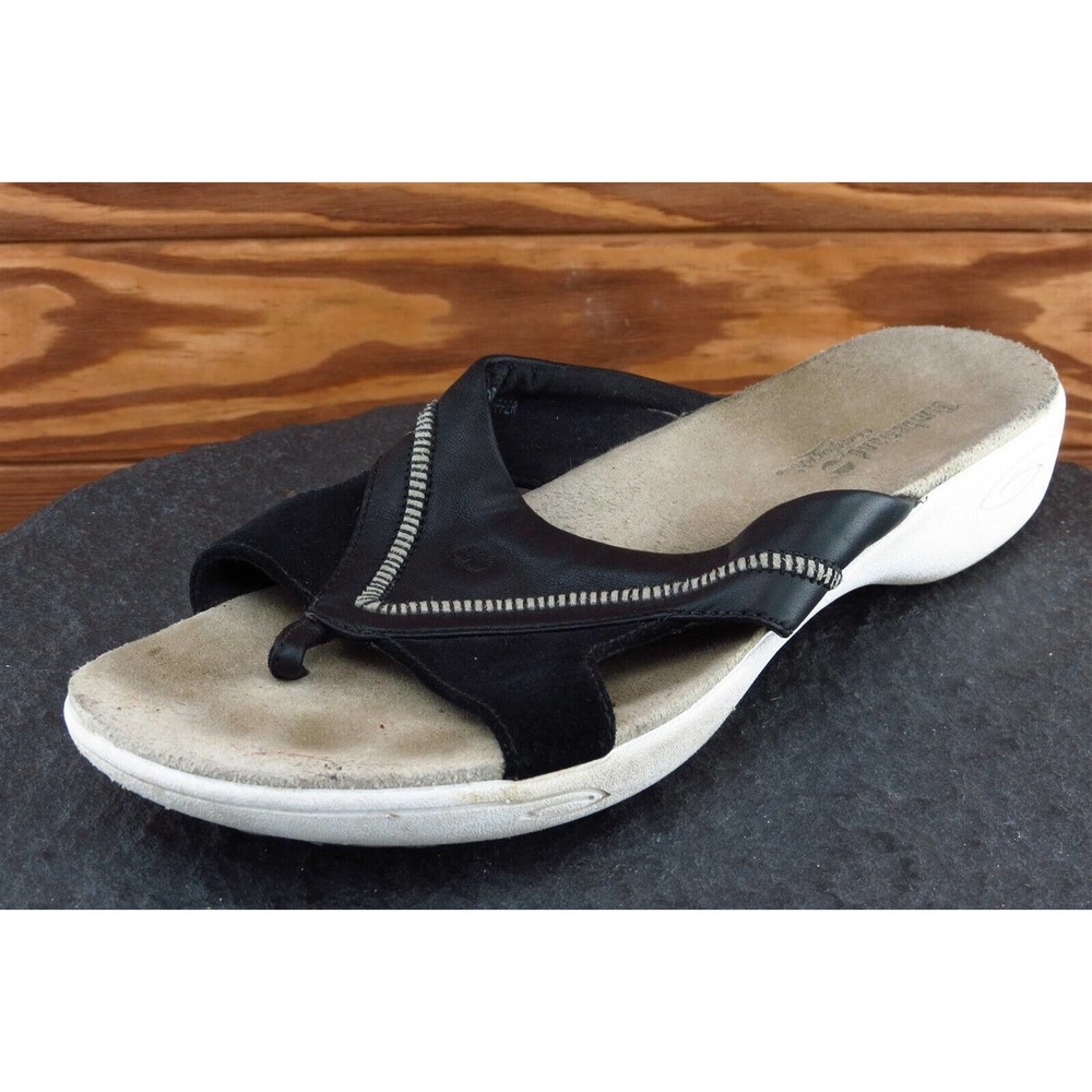 Timberland Sz 8.5 M Black Flip Flop Leather‎ Women Sandals 96315